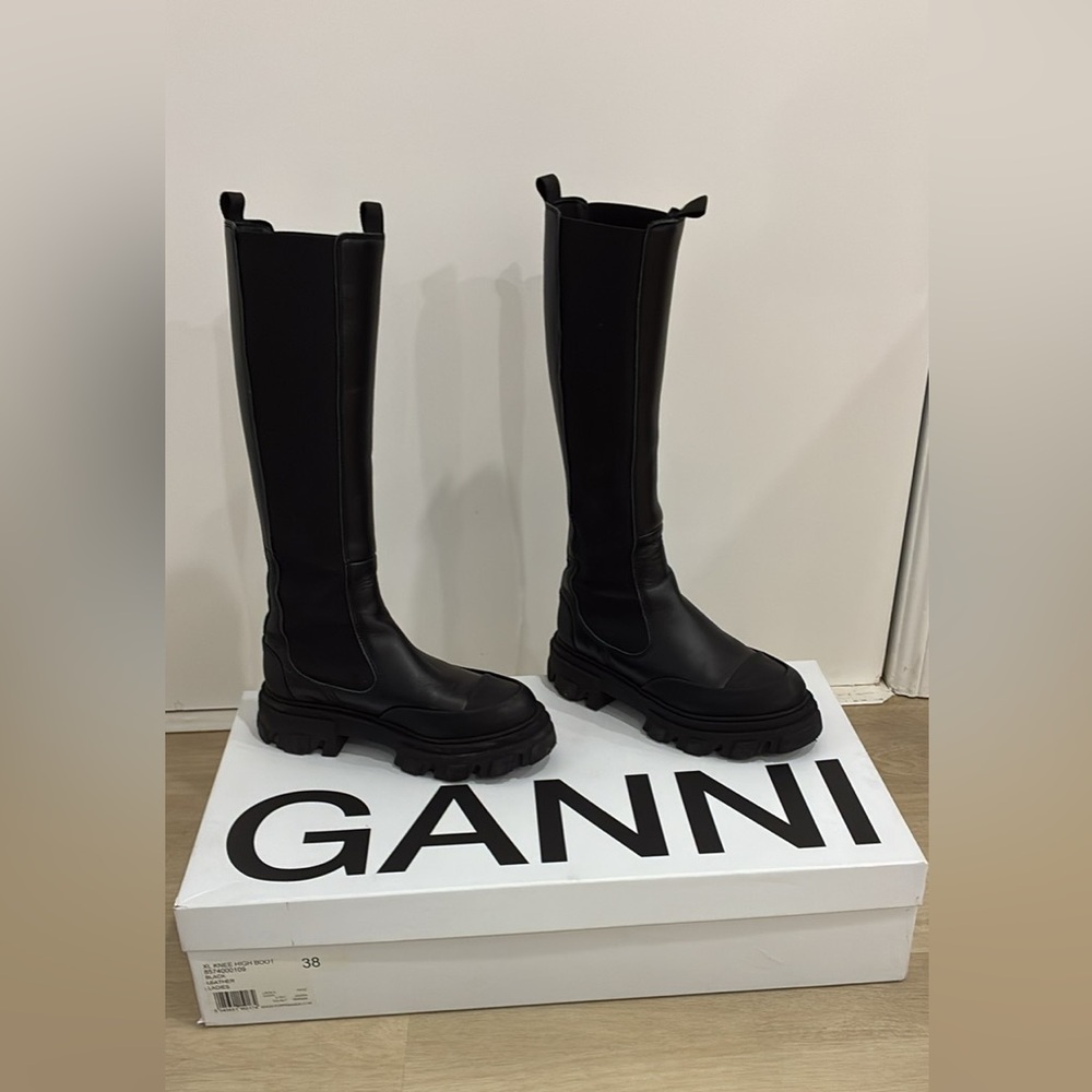 GANNI Cleated High Chelsea Boots in Black